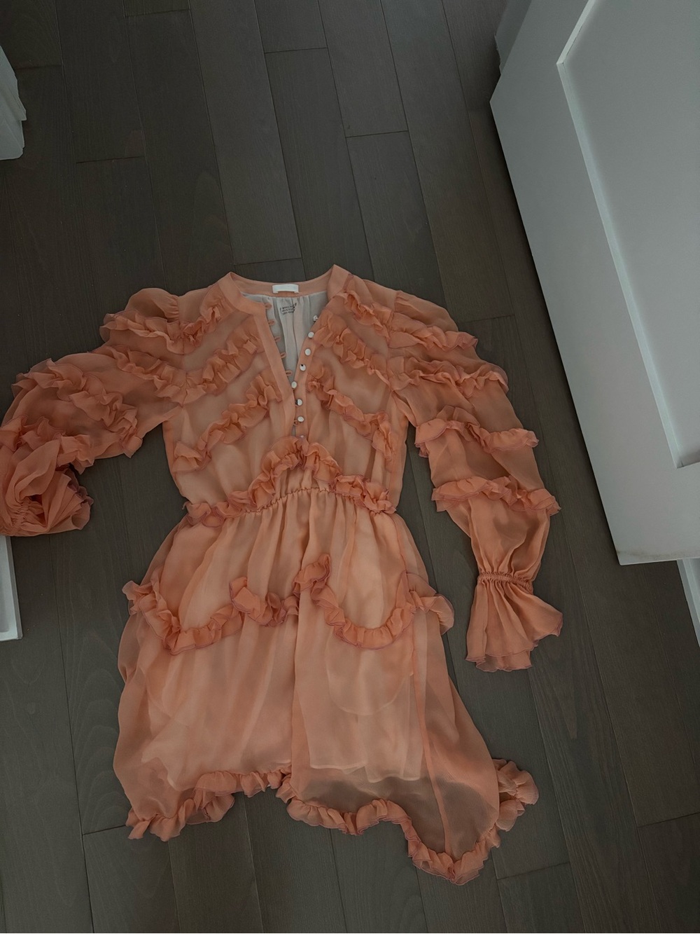 Girls Peach Ruffle Chiffon Dress